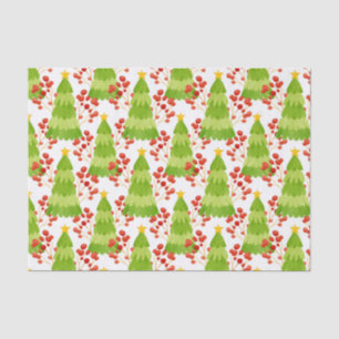 Green Christmas Trees and Red Berries  Tissue Paper