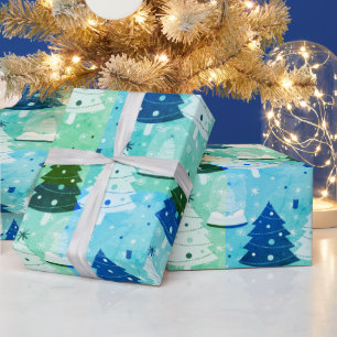 Green Christmas Trees and Snow Globe Wrapping Paper