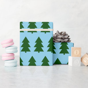 Green Christmas trees Blue Wrapping Paper