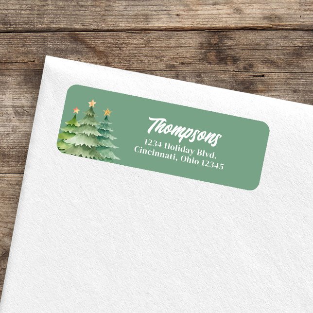 Green Christmas Trees Custom Return Address  Label (Green Christmas tree holiday return address labels. )