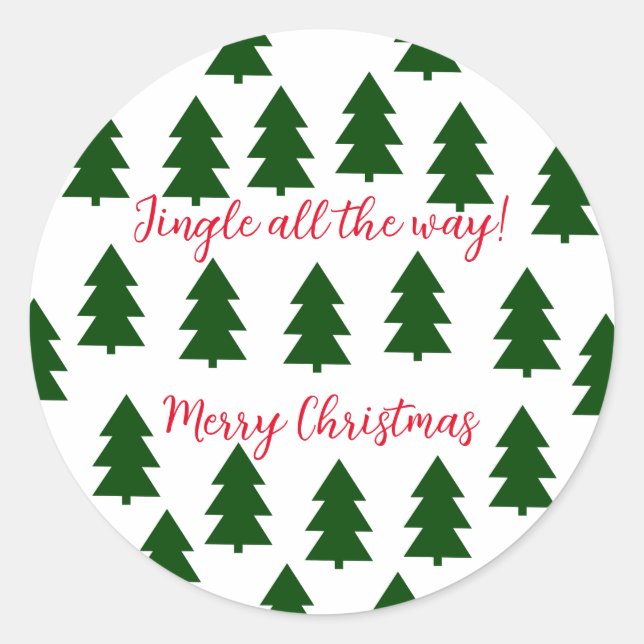 Green Christmas trees Merry Christmas Classic Round Sticker (Front)