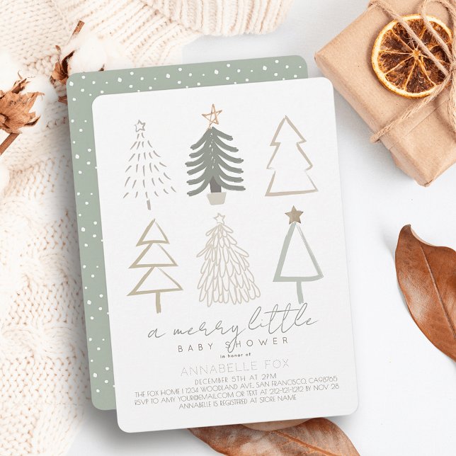 Green Christmas Trees Merry Little Baby Shower Invitation (Creator Uploaded)
