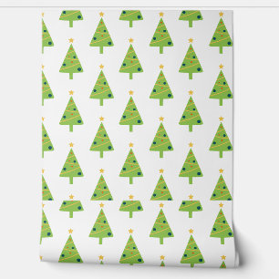 Green Christmas Trees on White Wallpaper