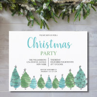 Green Christmas Trees Party Invitation Postcard