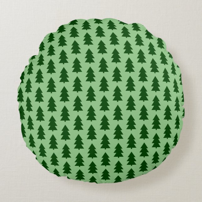 Green Christmas trees Round Cushion (Front)