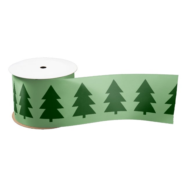 Green Christmas trees  Satin Ribbon (Spool)
