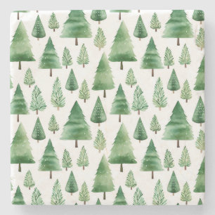 Green Christmas Trees Stone Coaster