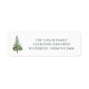 Green Christmas Watercolor Tree Return Address Lab Return Address Label