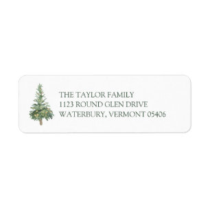 Green Christmas Watercolor Tree Return Address Label