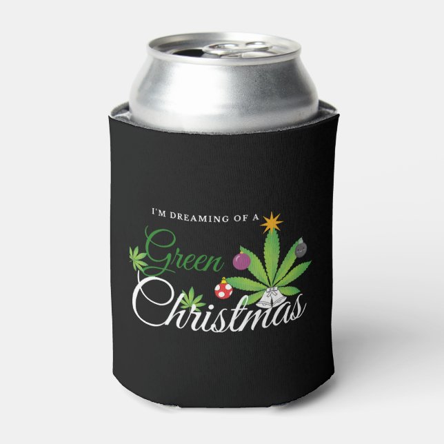 Green Christmas Weed Shirt Can Cooler (Can Front)