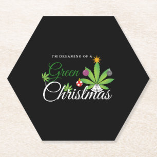 Green Christmas Weed Shirt Paper Coaster