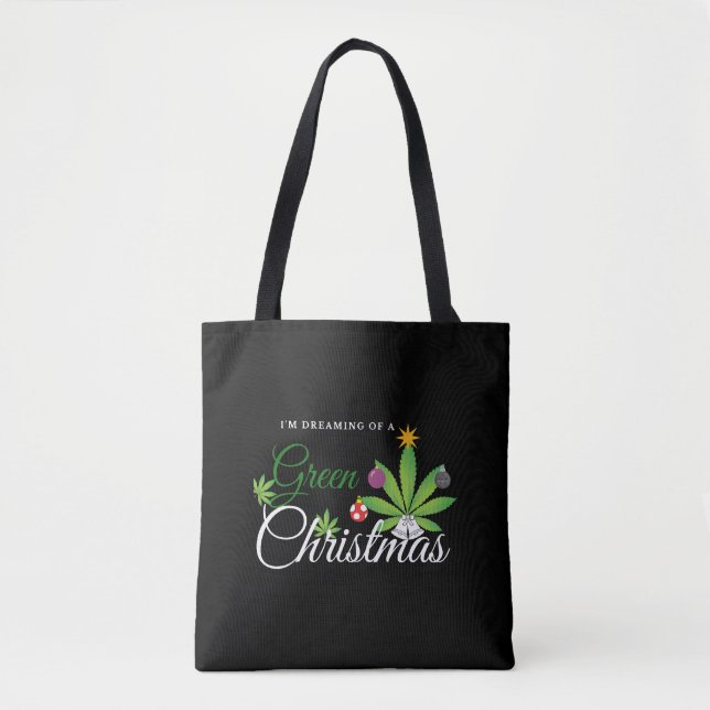 Green Christmas Weed Shirt Tote Bag (Front)