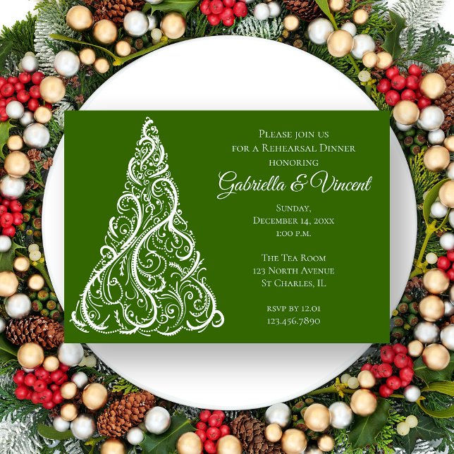 Green Christmas Winter Wedding Rehearsal Dinner Invitation (Creator Uploaded)