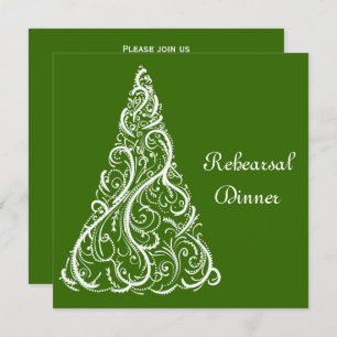 Green Christmas Winter Wedding Rehearsal Dinner Invitation