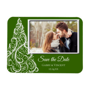 Green Christmas Winter Wedding Save the Date Photo Magnet