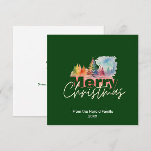 Green Christmas Winter Wonderland Watercolor Holiday Card