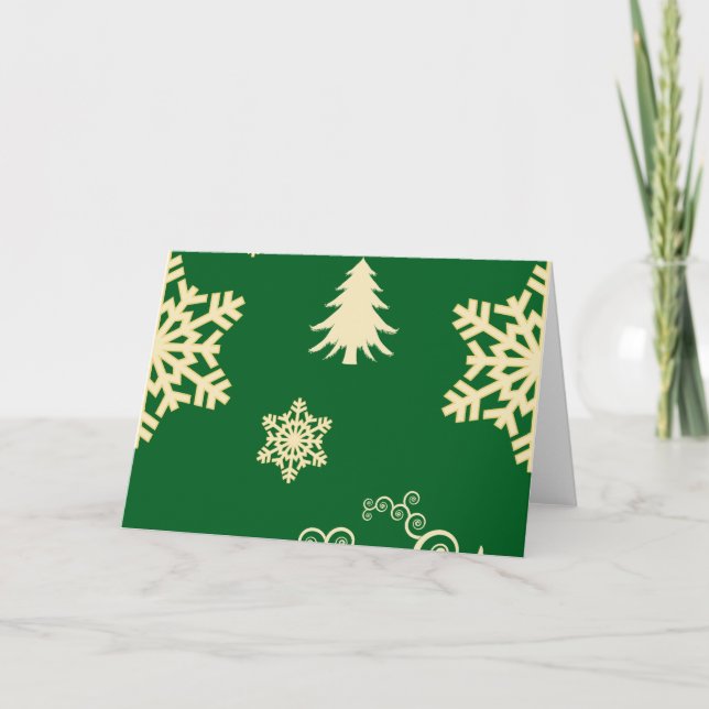 Green Christmas with Cream Snowflakes Holiday Card (Front)