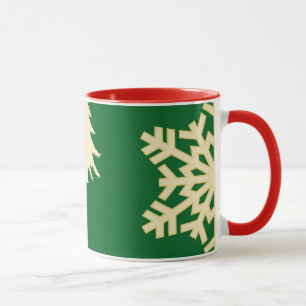 Green Christmas with Cream Snowflakes Mug
