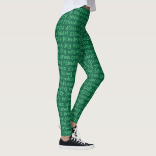 Green Christmas Words Fun Holiday Party Wear Leggings
