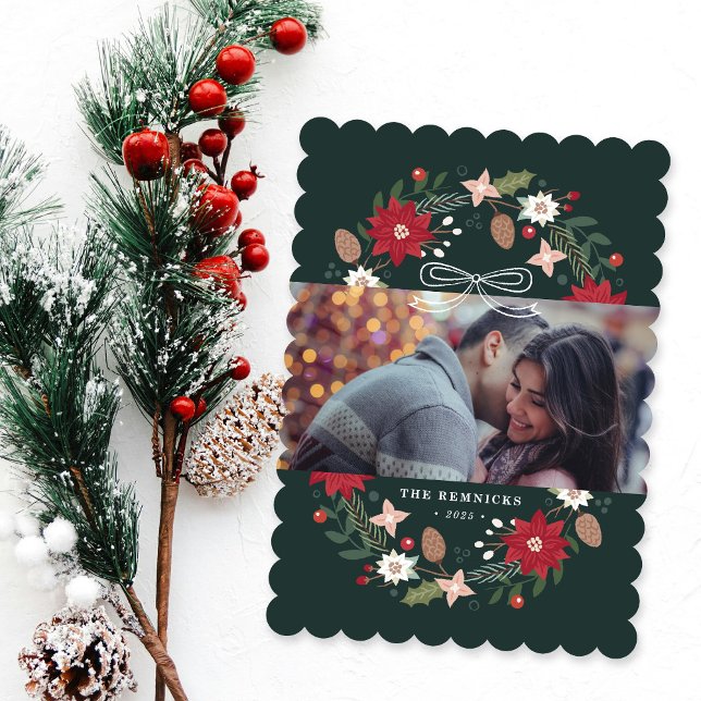 Green Christmas Wreath Floral Holiday Photo Card (Creator Uploaded)