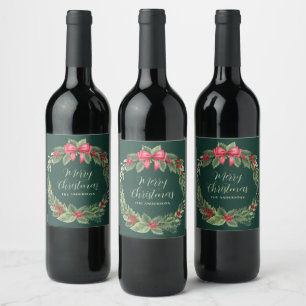 Green Christmas Wreath Name Wine Label