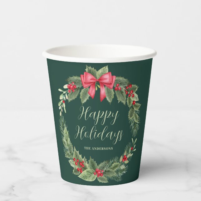 Green Christmas Wreath  Paper Cups (Front)