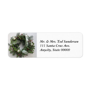 Green Christmas wreath Return Address Label