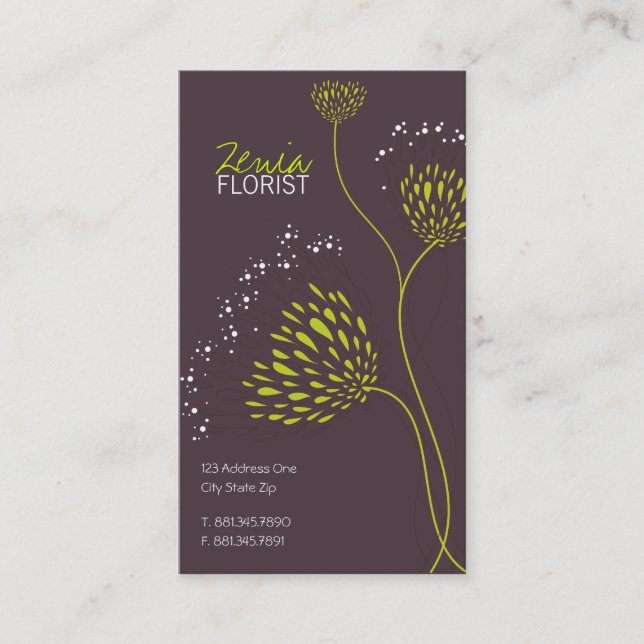 Green Chrysanthemum Flowers Elegant Chic Floral Business Card (Front)