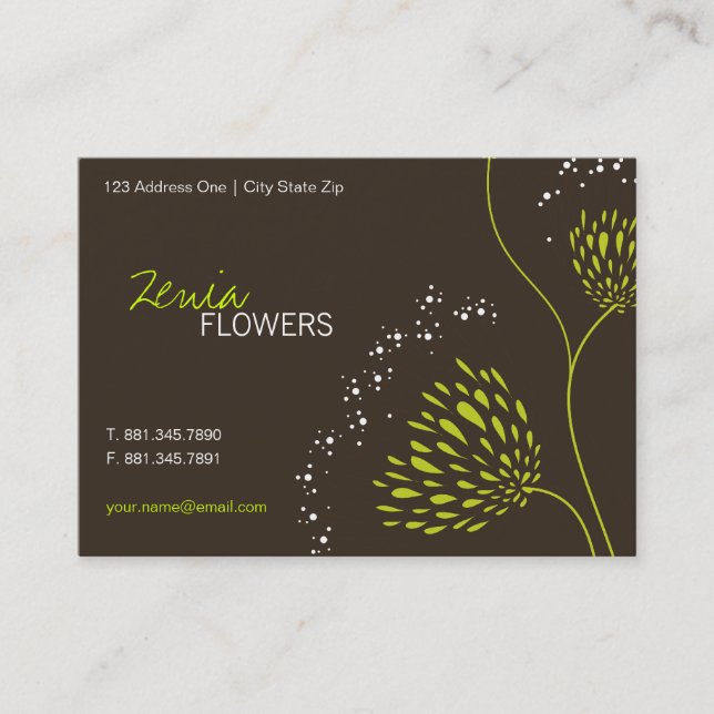 Green Chrysanthemum Flowers Elegant Chic Floral Business Card (Front)