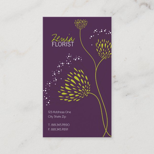 Green Chrysanthemum Flowers Elegant Chic Floral Business Card (Front)