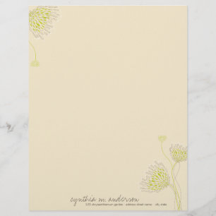 Green Chrysanthemum Flowers Elegant Chic Floral Personalised Letterhead