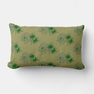 “Green Chrysanthemum Harmony – Minimal Floral Pill Lumbar Cushion