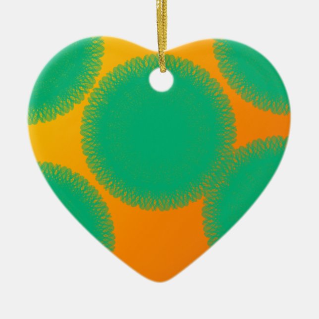 green circle in yellowish orange ceramic ornament (Front)