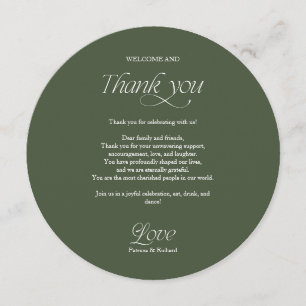 Green Circle Wedding Menu and Thank You Place Card