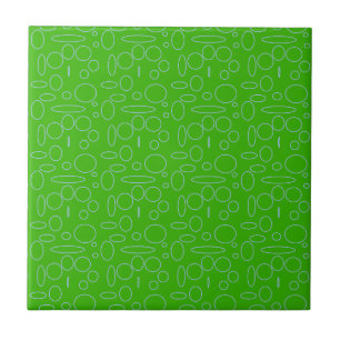 Green Circles Loops Ceramic Tile