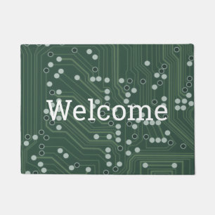 Green Circuit Board Background Pattern Art Doormat