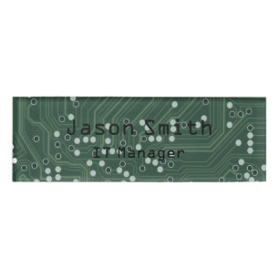 Green Circuit Board Background Pattern Art Name Tag