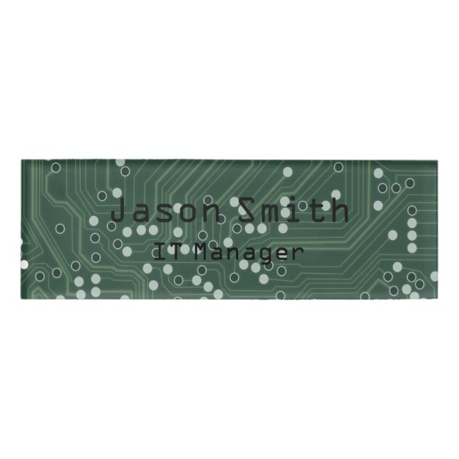 Green Circuit Board Background Pattern Art Name Tag (Front)