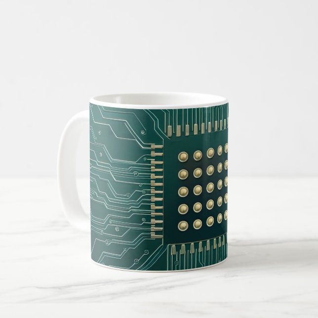 Green Circuit Board Coffee Mug (Front Left)