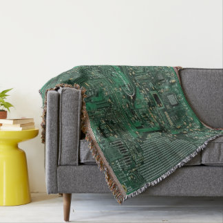 Green Circuit Board Cotton Throw Blanket