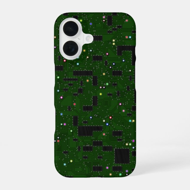 Green Circuit Board iPhone 16 Case (Back)