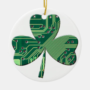 Green Circuit Board St Patrick Day Shamrock Ceramic Ornament