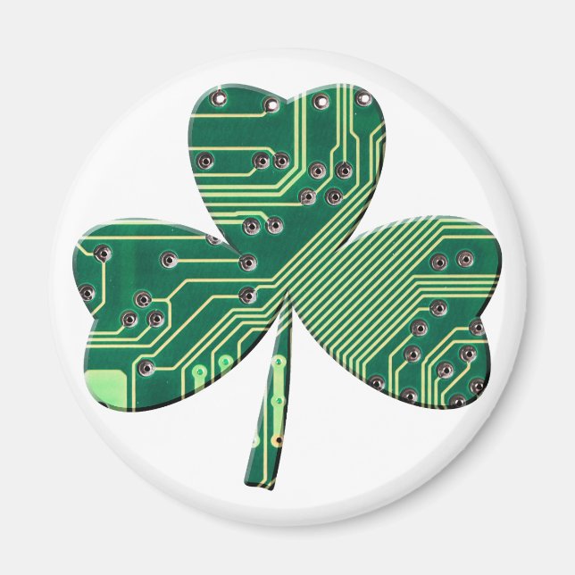 Green Circuit Board St Patrick Day Shamrock Magnet (Front)