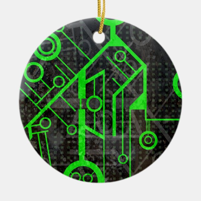 Green Circuit Ceramic Ornament (Front)