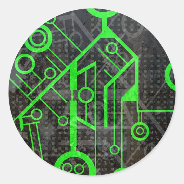 Green Circuit Classic Round Sticker (Front)