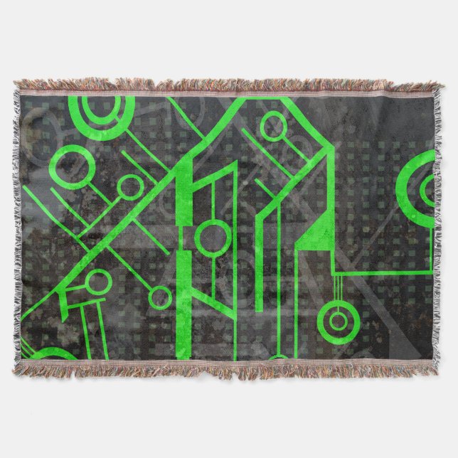Green Circuit Throw Blanket (Front)