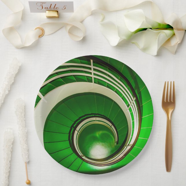 Green Circular Stairway Paper Plate (Wedding)