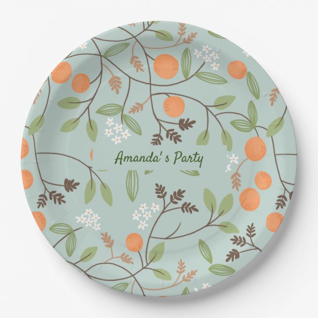 Green Citrus and Orange Blossom Paper Plate (Front)