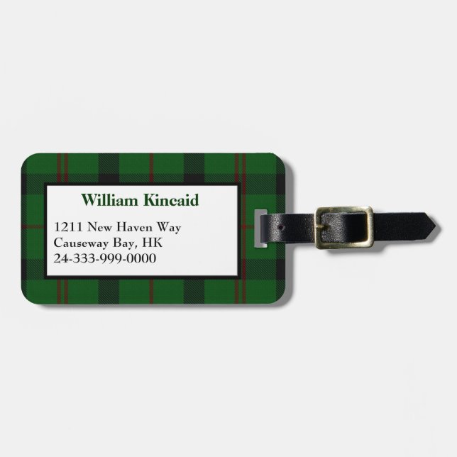 Green Clan Kincaid Plaid Luggage Tag (Front Horizontal)