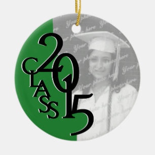 Green Class 2015 Graduation Photo Ceramic Tree Decoration